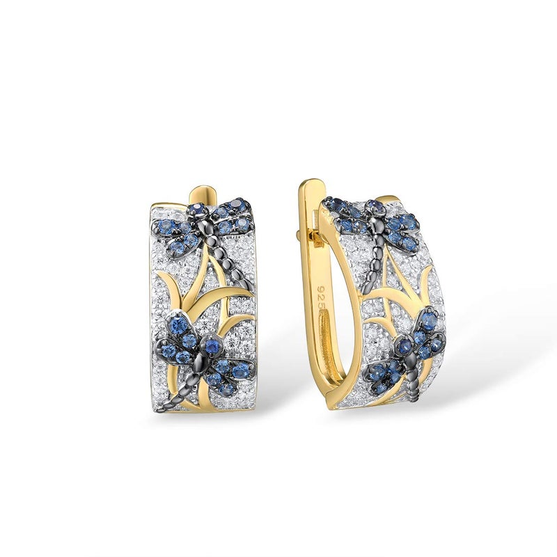 Santuzza 14K Gold Plated Dragonfly Earrings Blue Spinel Cubic Zirconia 925 Sterling Silver Dangle Earrings for Women - Image 1